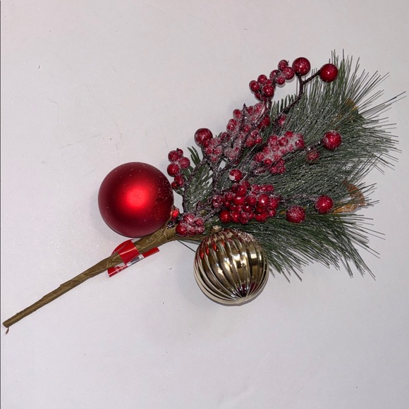 Festive Red & Gold Christmas Pick - Holiday Pine, Berries & Ornaments 7 - Picture 13 of 15
